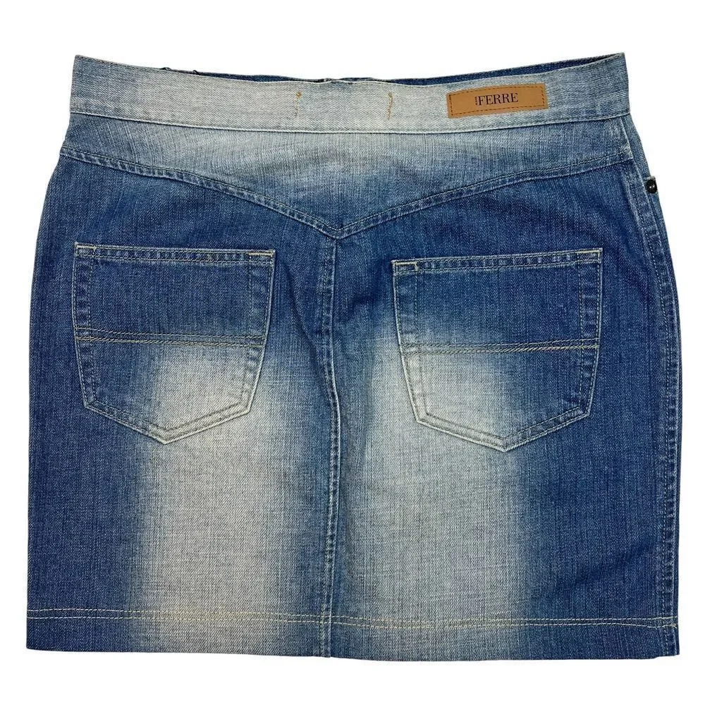 New GF FERRE Women US 28 Denim Pencil Washed Jean Skirt Classic Casual Look - Picture 9 of 14
